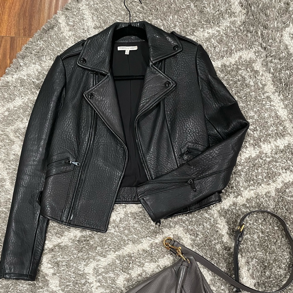 Rebecca Minkoff Women's Black Leather Moto Jacket🧚🏾‍♀️